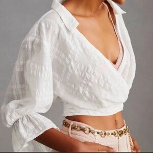 Anthropologie Banded Surplice V-neck Top Size M